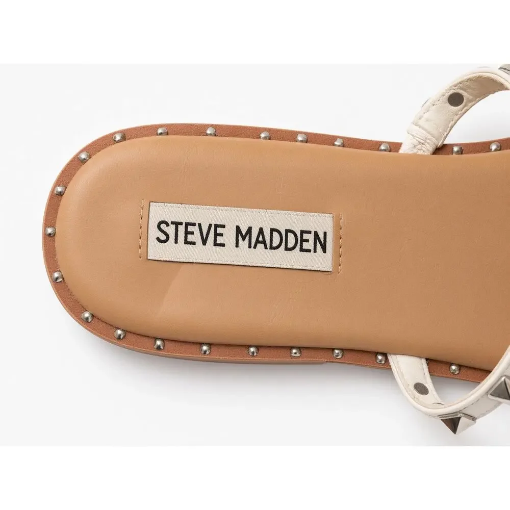 Steve Madden Travel Sz 9 White Silver Pyramid Stud Slide Sandals